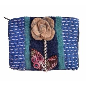 Felted Wool Clutch Makeup Bag Rising‎ Tide Zippered Pouch Rose Flower